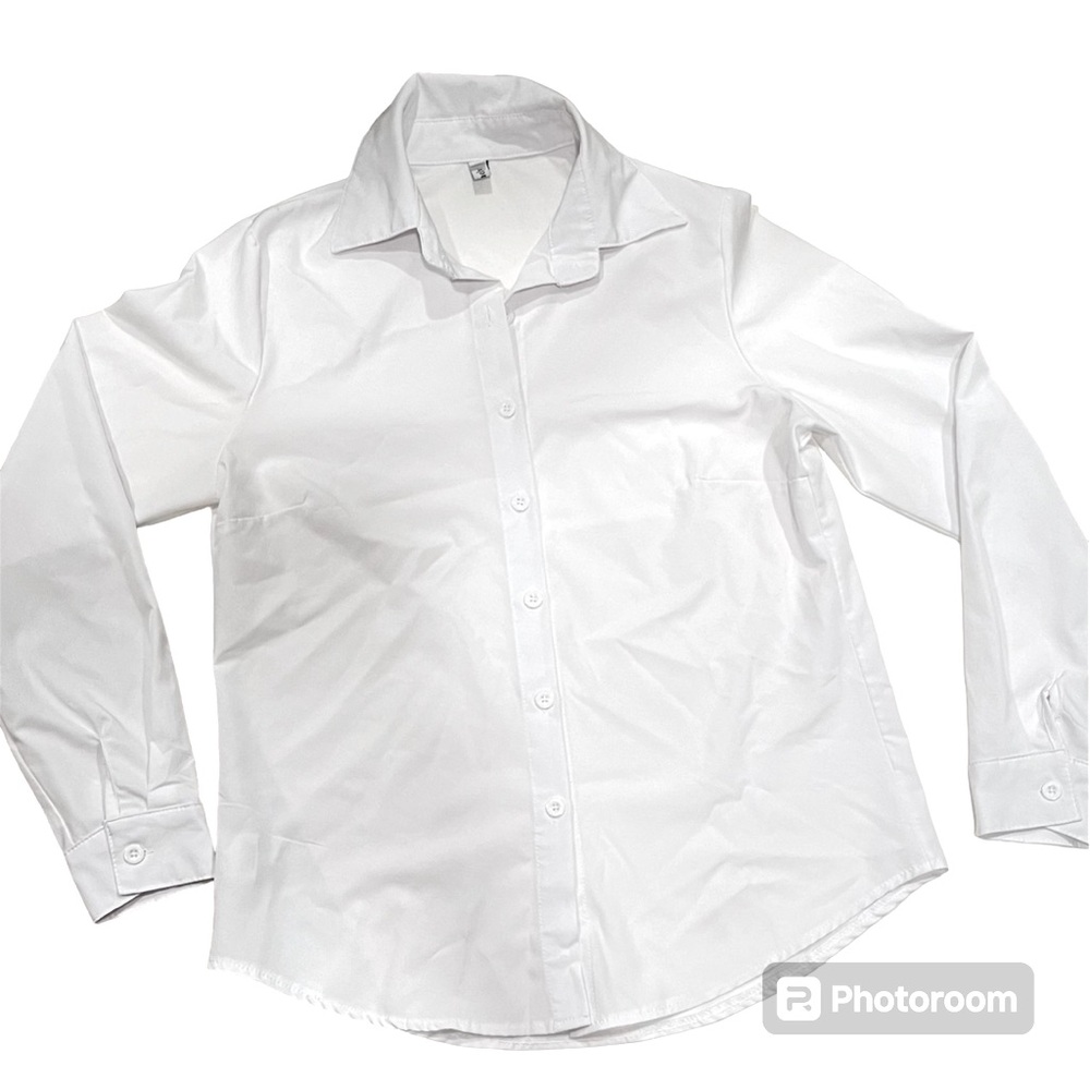 Gemolly Button Up Long Sleeve Blouse cotton spandex women’s size medium white